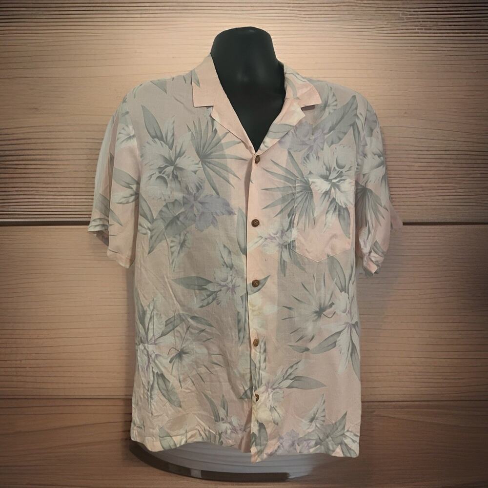 VTG 70s Paradise Found Hawaiian Palm Leaf Floral Button Up Shirt Pink Soft USA L